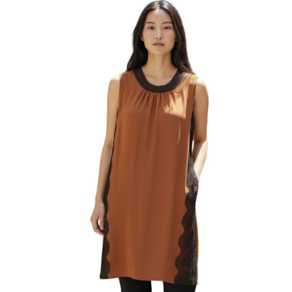 FOREVER 21 BLACK & CAMEL DRESS SZ.M EUC.